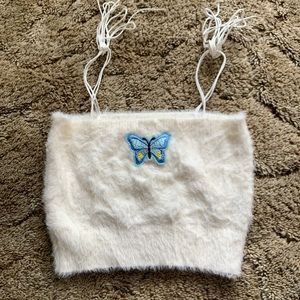 White fluffy crop top size S